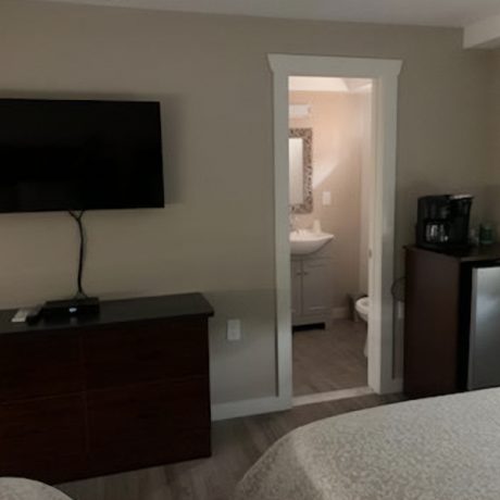 motel room bedroom view